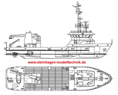 GFK Rumpf Tonnenleger NORDEN - Modellmaßstab 1:30 130 cm